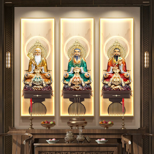三清祖师爷画像挂画中堂背景墙装饰画道家观神像佛堂寺庙供奉壁画