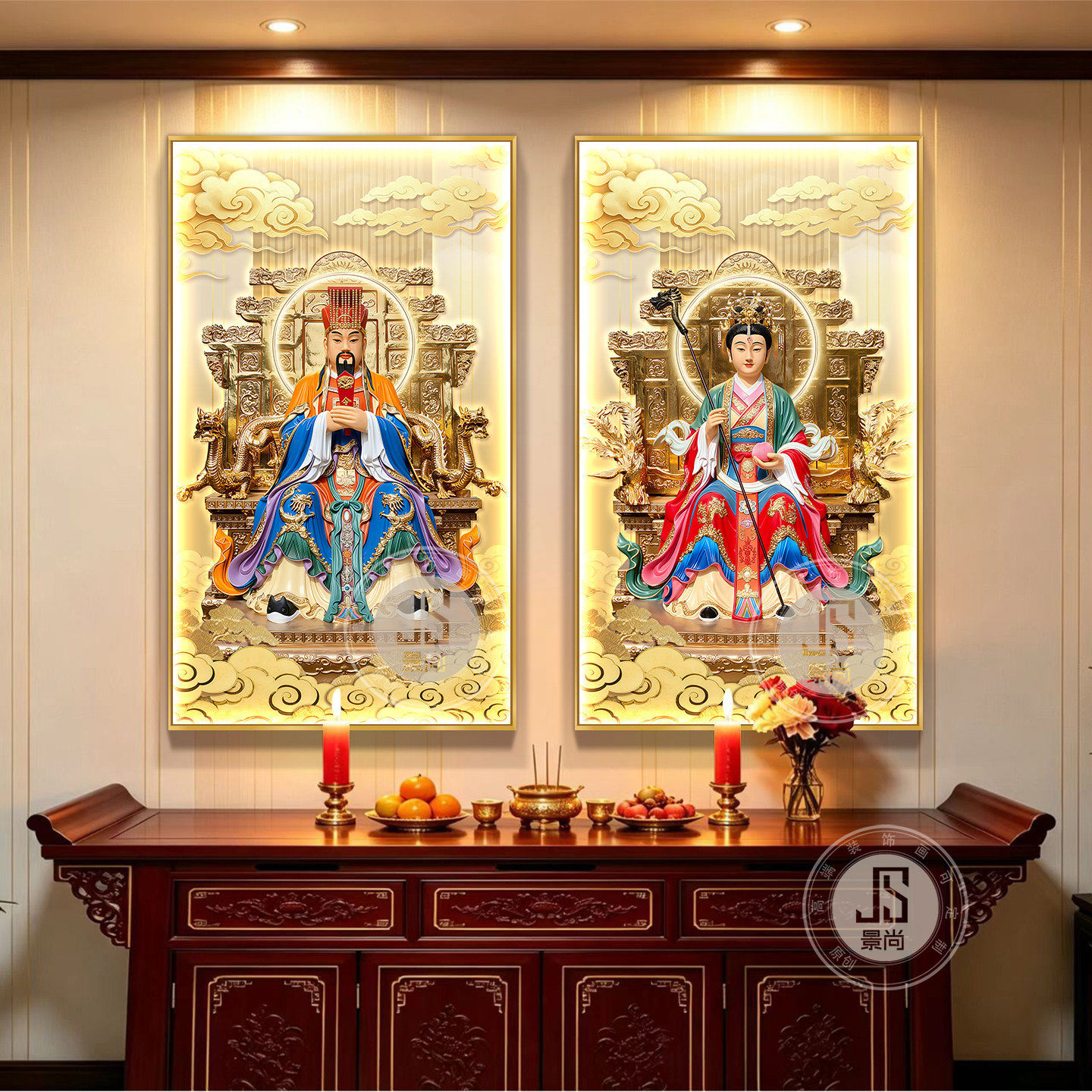 玉皇大帝王母娘娘神像家用供奉挂画道场道家中堂寺供奉庙带灯壁画