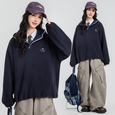 女童初中学生连帽加厚卫衣秋冬装大童加绒加大码内搭校服神器打底