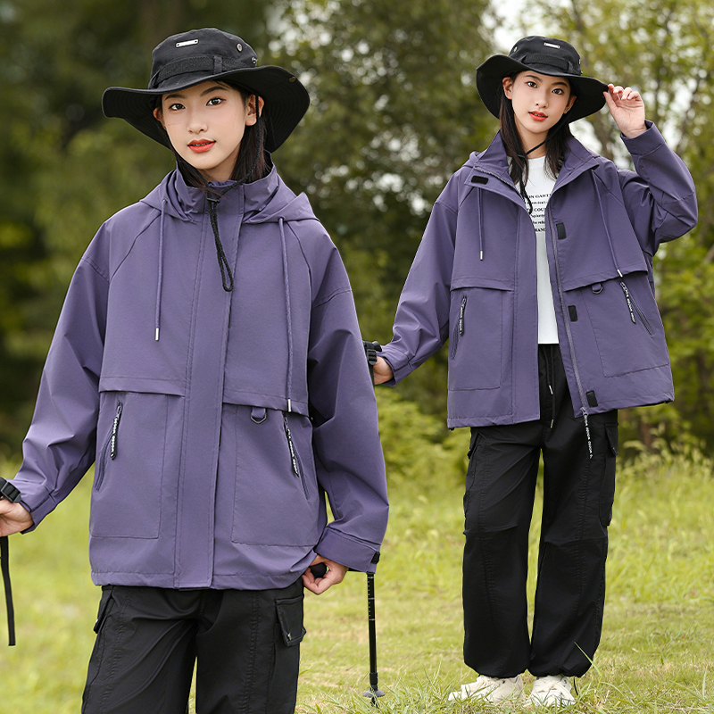 胖女童外套春秋装加肥加大码宽松休闲冲锋衣防风拉链衫夹克青少年