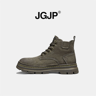 JGJP马丁靴男款秋季真皮高帮工装皮鞋男士百搭英伦风踢不烂大黄靴