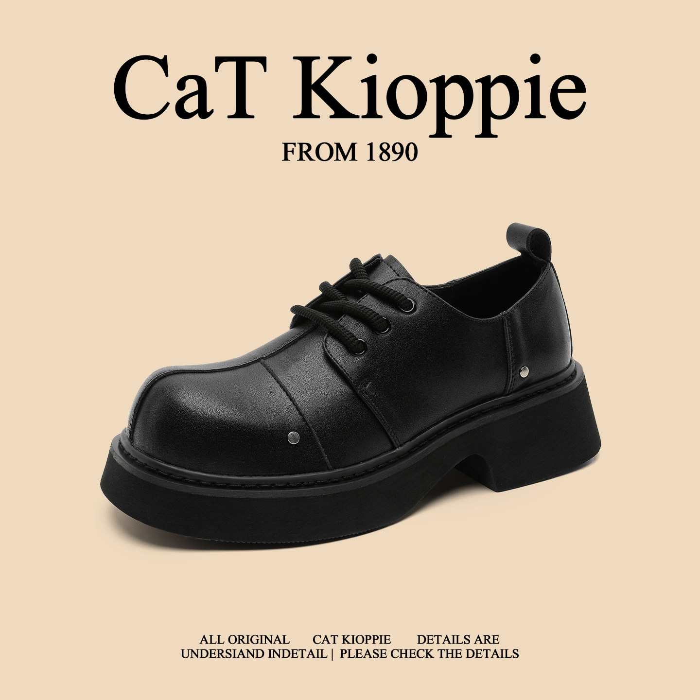 【优选好货】CaTKioppie厚底德比鞋男黑色系带皮鞋休闲男鞋大头鞋