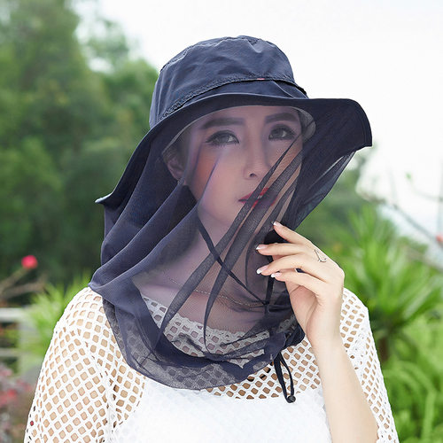户外登山防沙尘迷彩女网钓鱼帽