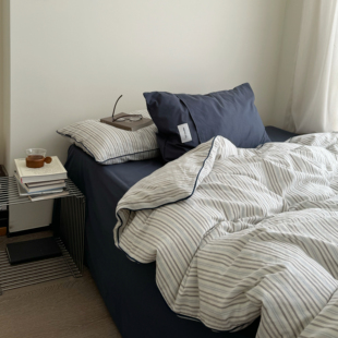 ins日式简约条纹嵌条款纯棉床单床笠款床上用品宿舍三件套四件套