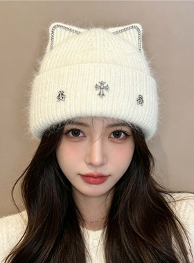 冬季加厚保暖护耳兔毛针织帽女