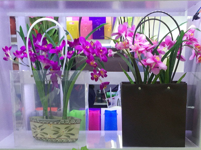 新款热销插花礼品袋 盆栽植物手提袋 PVC防水鲜花袋  多色多规格