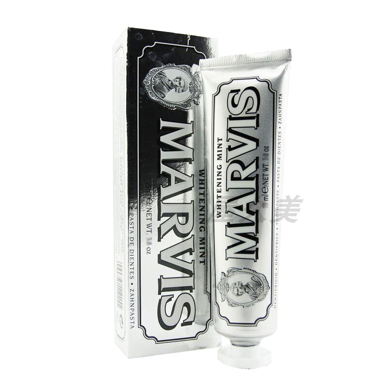 意大利marvis玛尔斯银色成人薄荷牙膏美白去渍去牙黄清口气臭85ml