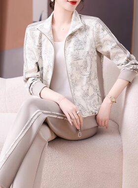 中老年春秋款女士印花裤套装2025新款洋气减龄运动套装休闲两件套