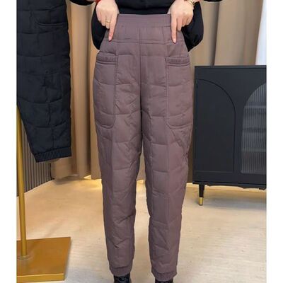 2025新款女加绒防风保暖哈伦裤中青年冬季时尚拼接宽松显瘦百搭裤