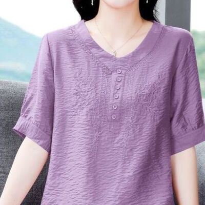 90-300斤大码中老年女装刺绣半袖上衣女夏季新款民族风百搭上衣