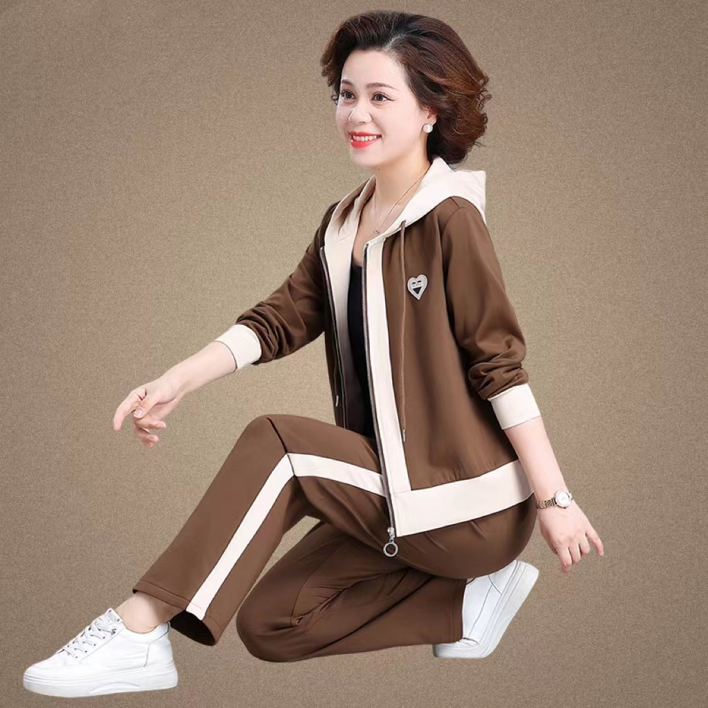 中年妈妈春装休闲运动服套装洋气中老年人春秋时尚卫衣外套两件套