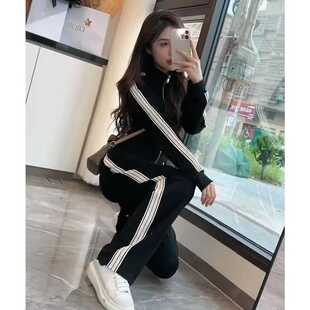 运动套装女2024秋冬装新款时尚港风卫衣加绒加厚阔腿裤休闲两件套