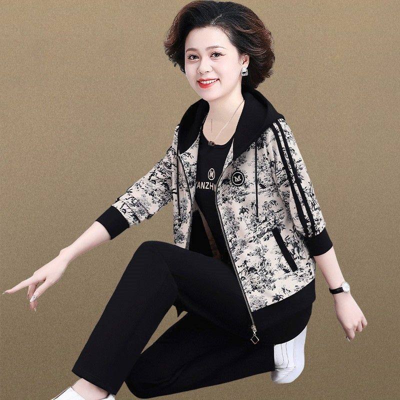 时尚运动套装女2025春秋新款洋气印花外套休闲减龄跑步服两件套