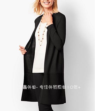 、新款外单中长款莫代尔黑色开衫女士披肩长袖OL通勤外套单件