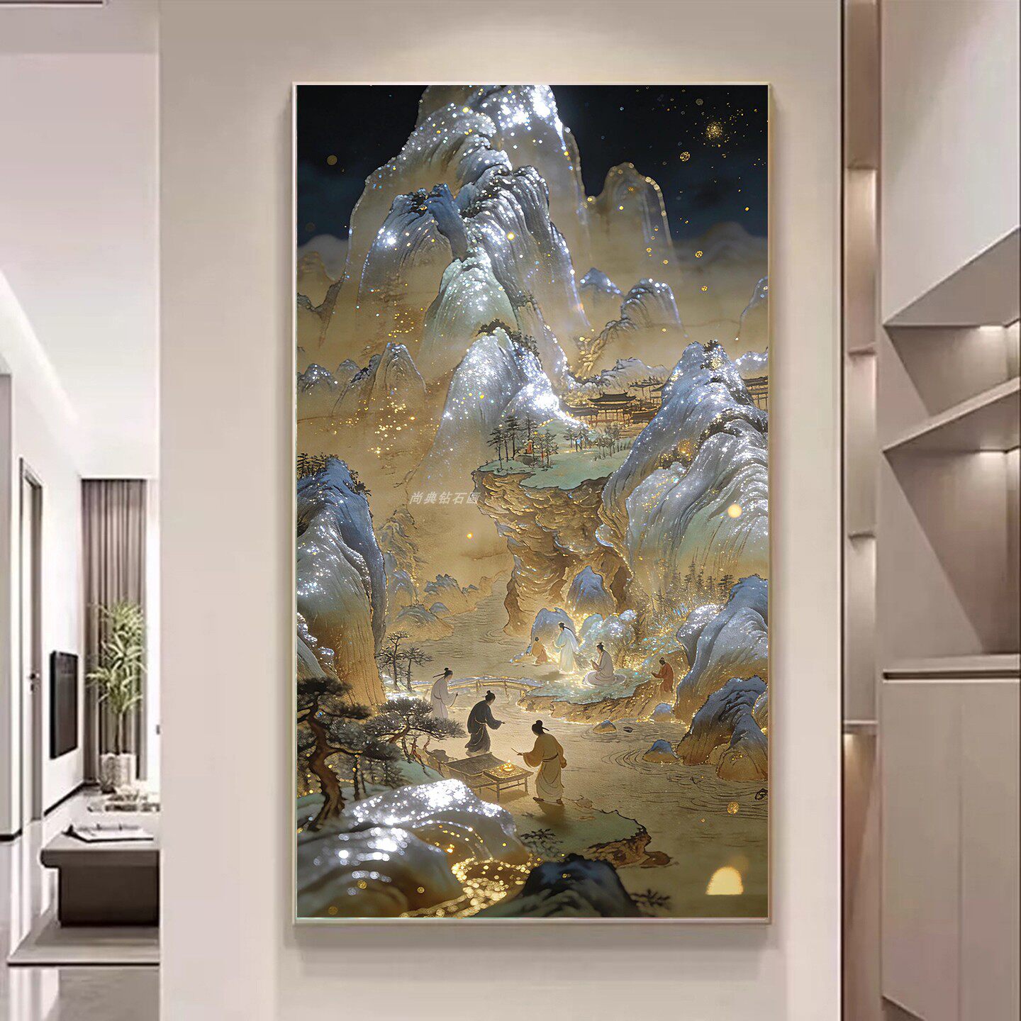 DIY树脂方钻满钻钻石绣金山银山千里江山古人玄关贴钻钻石画带钻