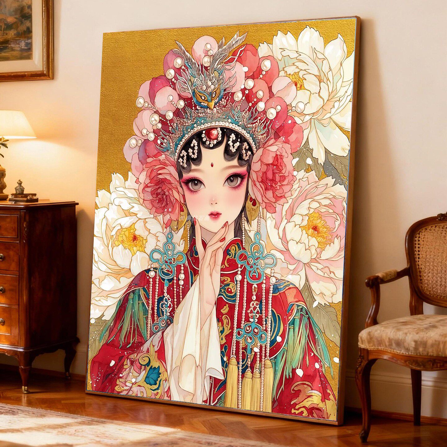 新中式古典人物DIY方钻满钻钻石画贴钻砖石绣带钻牡丹花戏剧旦角