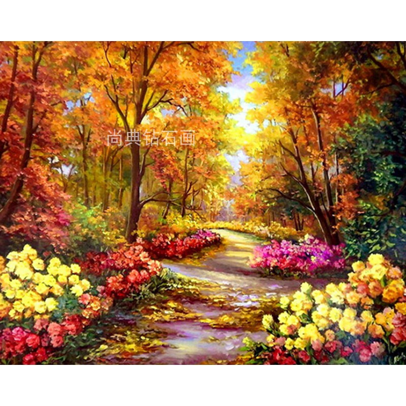 新款餐厅卧室DIY方钻满钻钻石画秋景树林中花道粘贴钻点钻十字绣,居家布艺,钻石绣,淘宝优惠券,粉丝福利购,淘宝优惠卷