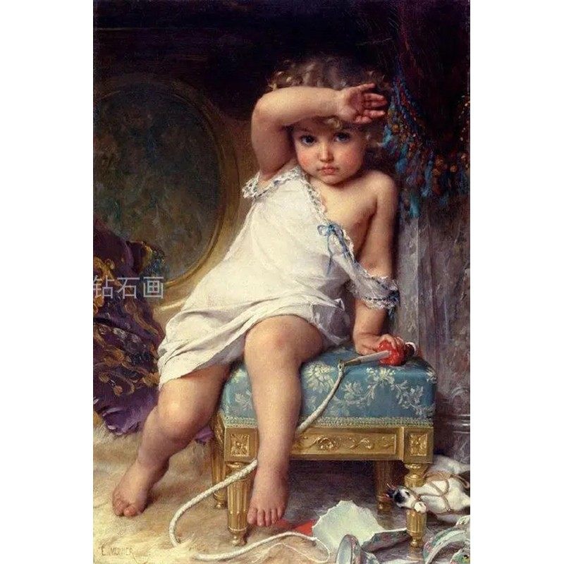 新款欧式人物DIY方钻满钻钻石画小女孩打碎了花瓶全镶贴钻十字绣