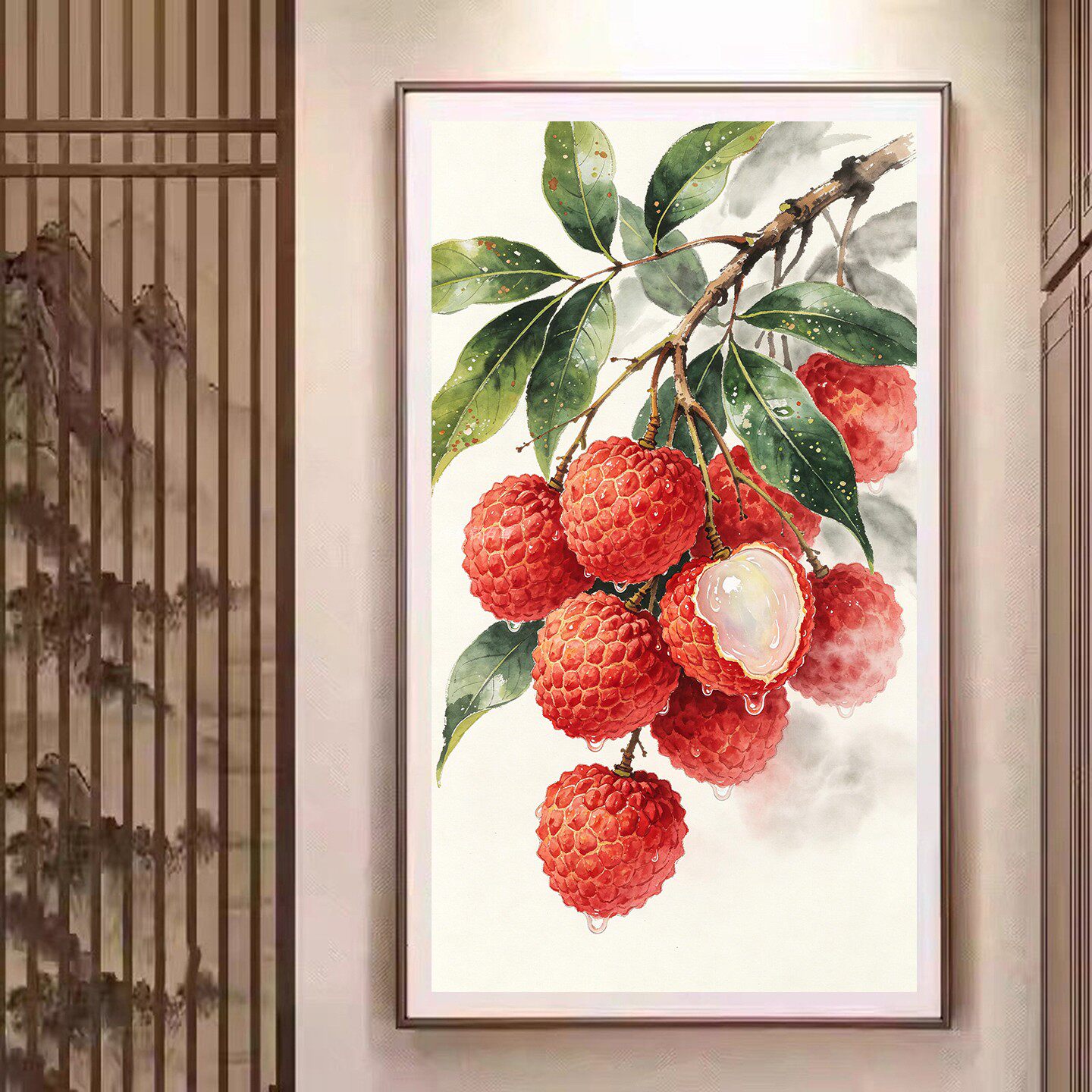新中式DIY树脂方钻满钻钻石绣大吉大利开口红荔枝图玄关二贴钻画