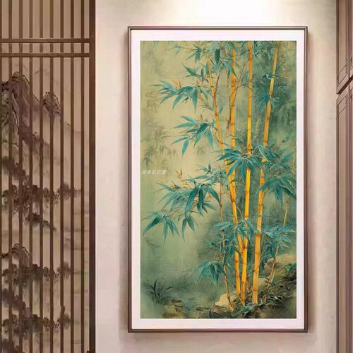 DIY树脂方钻满钻钻石画节节高竹报平安富贵竹子玄关粘贴钻钻石绣