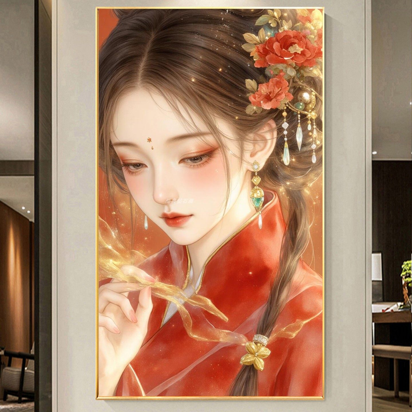 2026新款DIY手工贴钻方钻名字钻石画砖石绣古风红衣中式美女玄关,居家布艺,钻石绣,淘宝优惠券,粉丝福利购,淘宝优惠卷