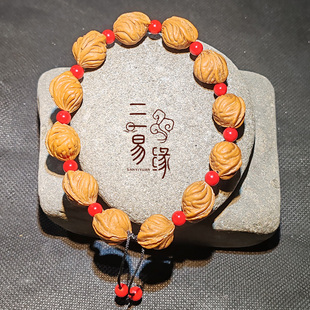 秦岭异形龙纹桃核手串男女士款天然原籽无修桃胡佛珠念珠文玩把件