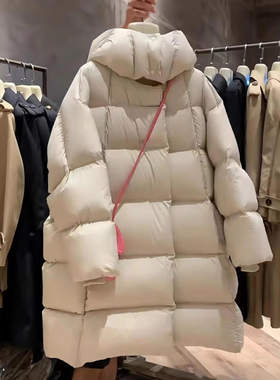秋冬高奢大款90白鸭绒羽绒服女长款时尚泡芙保暖宽松外套长袖