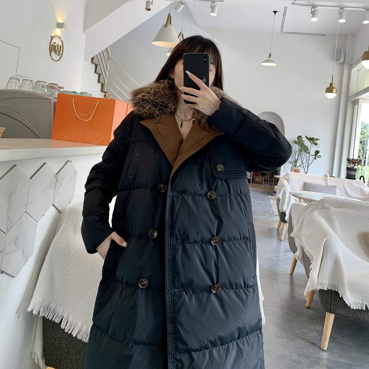 新款秋冬韩版羽绒服女中长款过膝装宽松加厚时尚大毛领外套潮