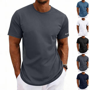 圆领休闲透气大码 速干纯色健身运动上衣 塑身短袖 2026跨境欧美男士