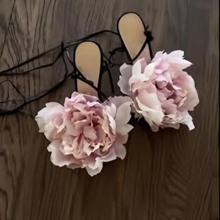 宴会高跟鞋 跨境时装 凉鞋 粉色花朵黑色绑带细跟外贸女鞋 wom heels