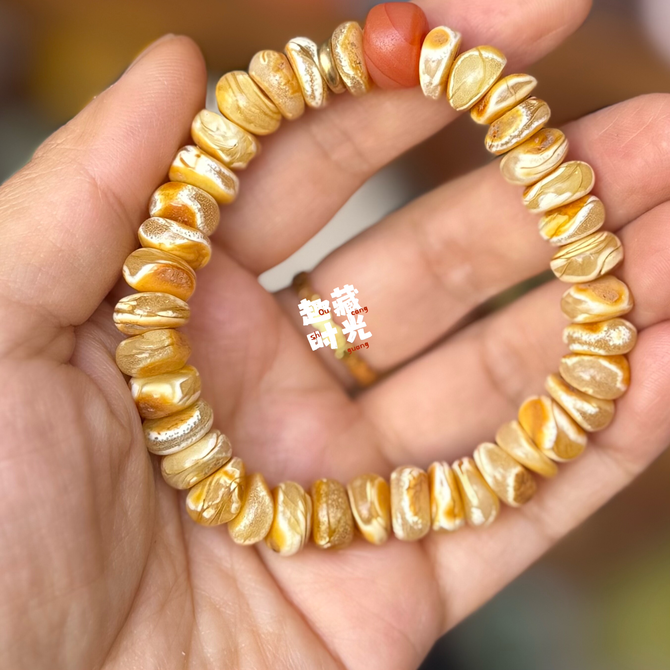 原创设计天然带皮蜜蜡随形手链新中式民族风念珠男女礼物可改手围