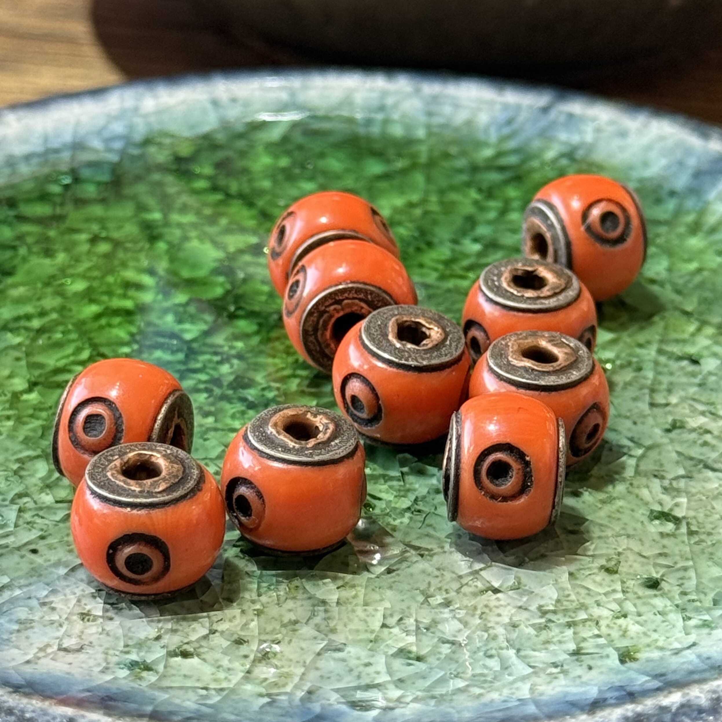 藏式手工老料器骰子文玩配饰古法色牛骨DIY配饰佛珠手串顶珠腰珠