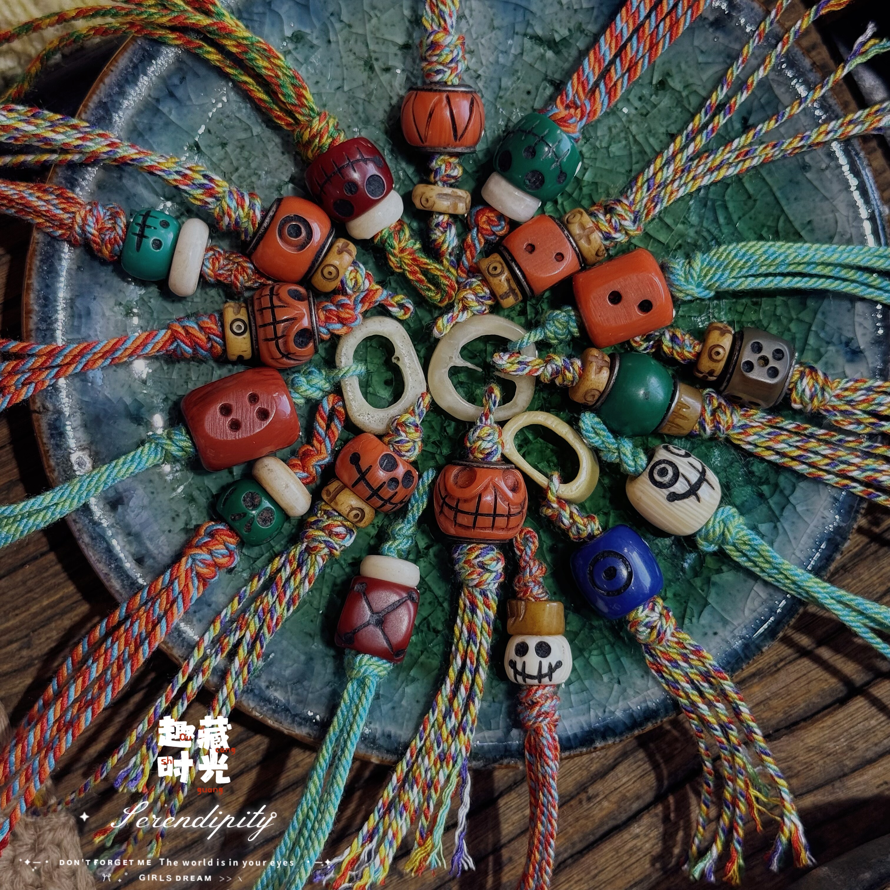 藏式手工老料器骰子文玩配饰古法色牛骨DIY配饰佛珠计数器侧挂