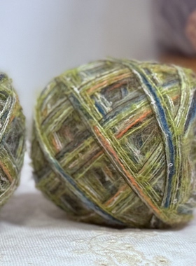 复古美拉德手编绿色粉彩羊毛手混线外套发卡衣服包围巾手工毛线团