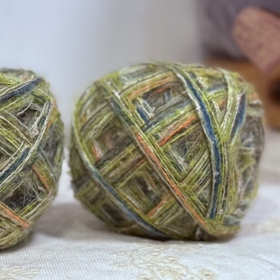 复古美拉德手编绿色粉彩羊毛手混线外套发卡衣服包围巾手工毛线团