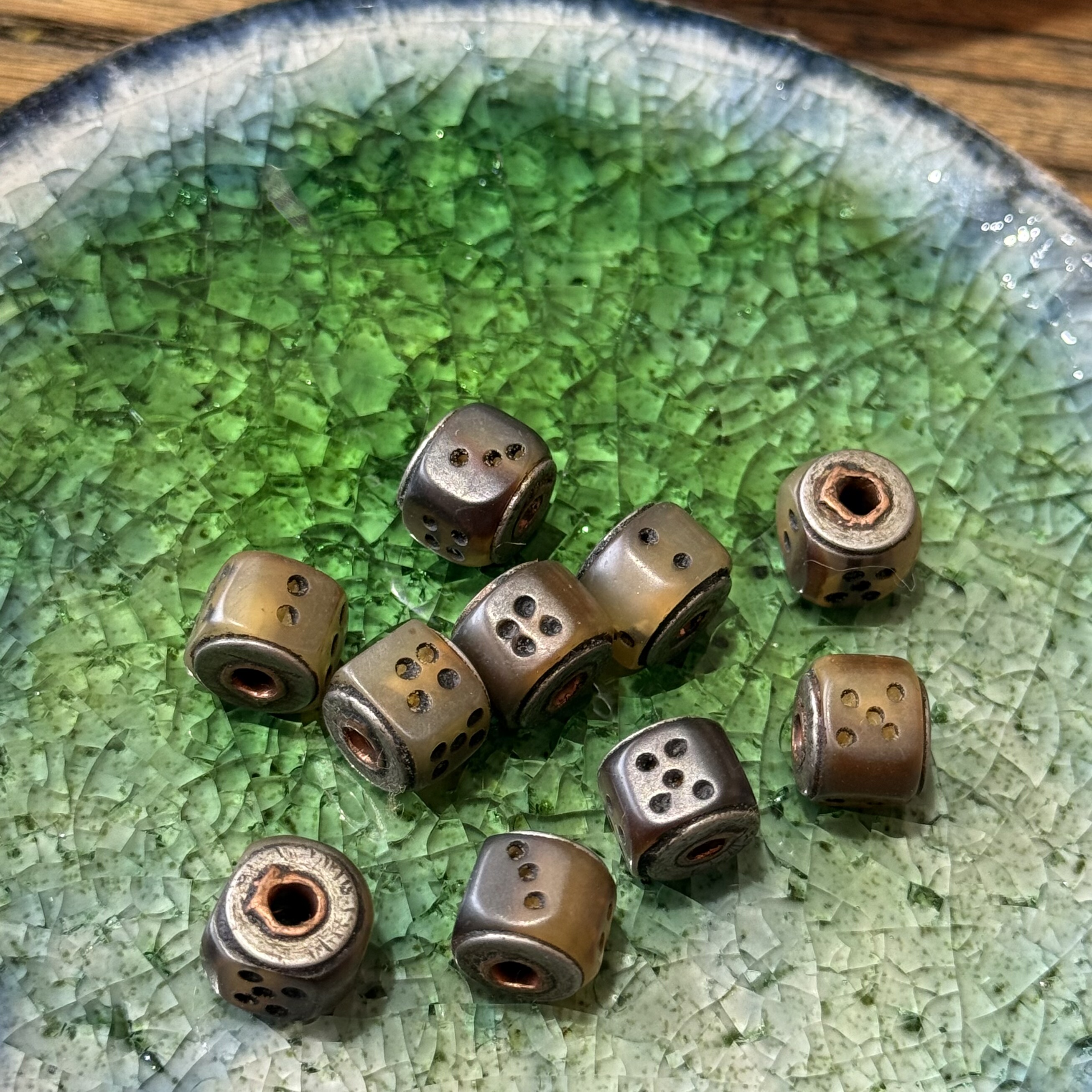 藏式手工老料器骰子文玩配饰古法色牛骨DIY配饰佛珠手串顶珠腰珠