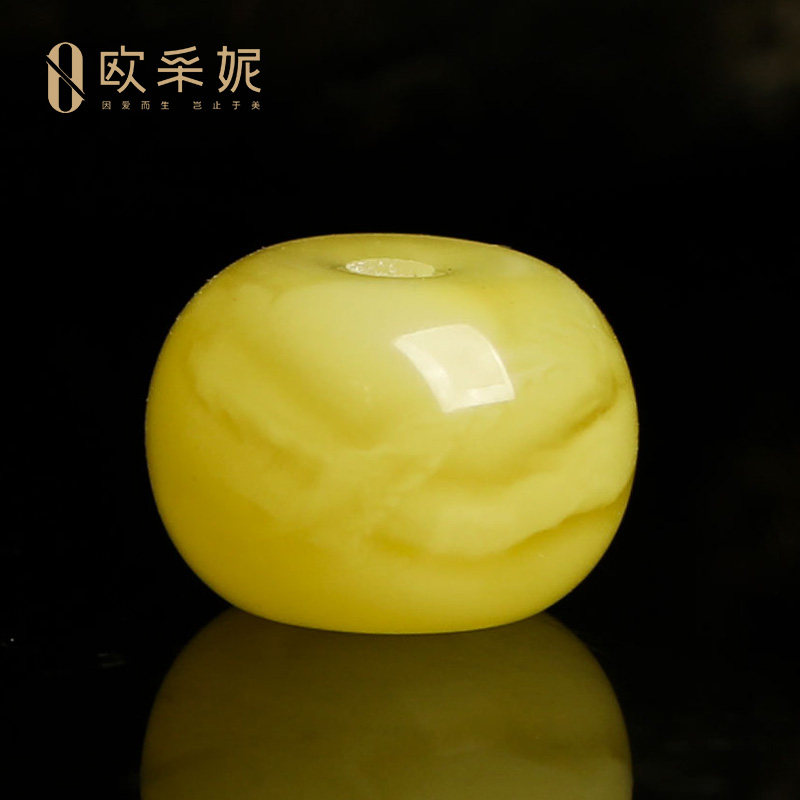 蜜蜡散珠琥珀满蜜飘花鸡油黄老形桶珠佛珠文玩手串diy配件珠单颗