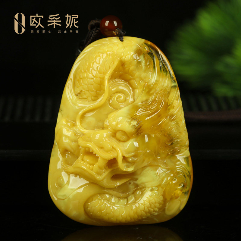 蜜蜡吊坠【珍藏妖花龙牌】天然琥珀精工雕刻白花满蜜蜡挂坠俄料