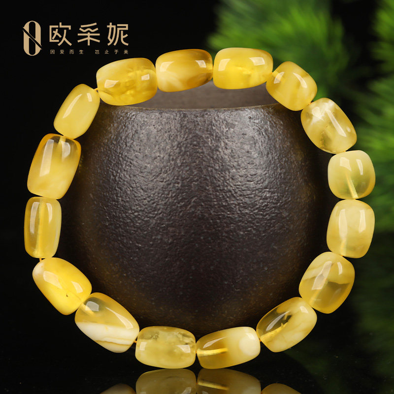 随行蜜蜡手串【白花蜜孤品手串】天然琥珀随型无优化手链文玩俄料