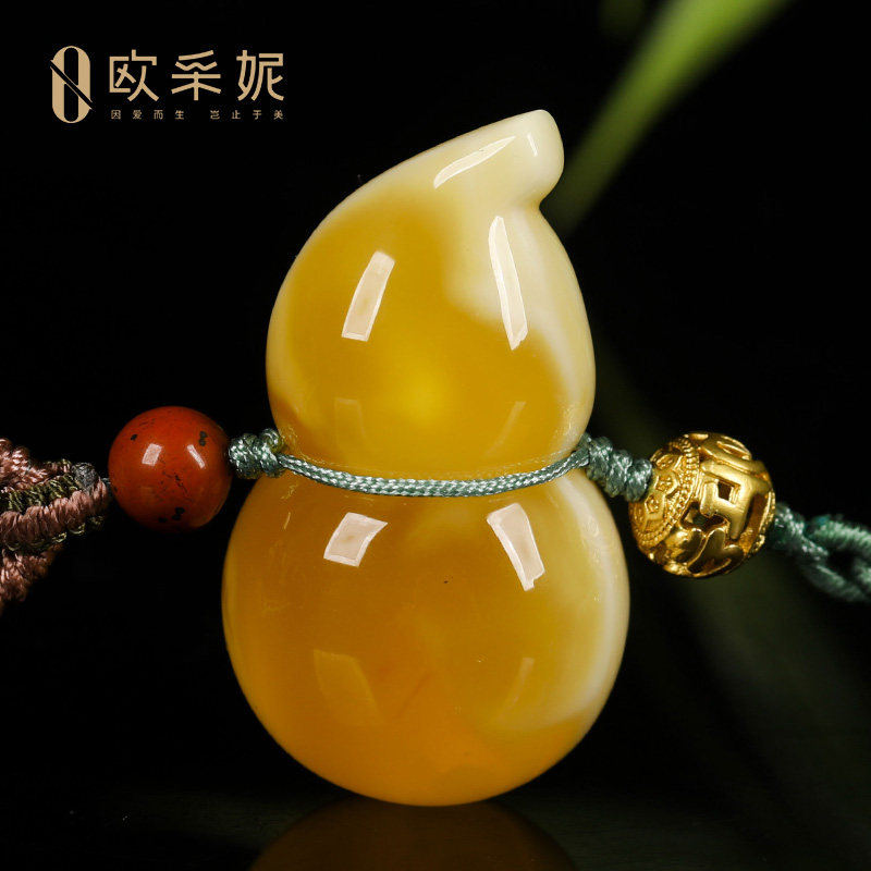 欧采妮蜜蜡吊坠【葫芦孤品】天然无优化原矿琥珀鸡油红白花蜜挂坠
