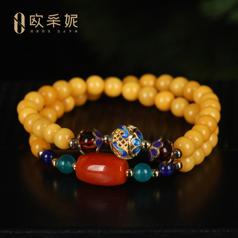 欧采妮蜜蜡手串天然琥珀鸡油黄