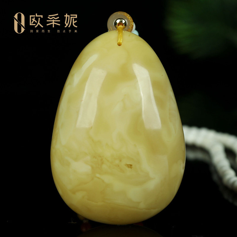 蜜蜡吊坠【珍藏水滴挂坠】天然无优化原矿琥珀满蜜白花蜡挂坠孤品
