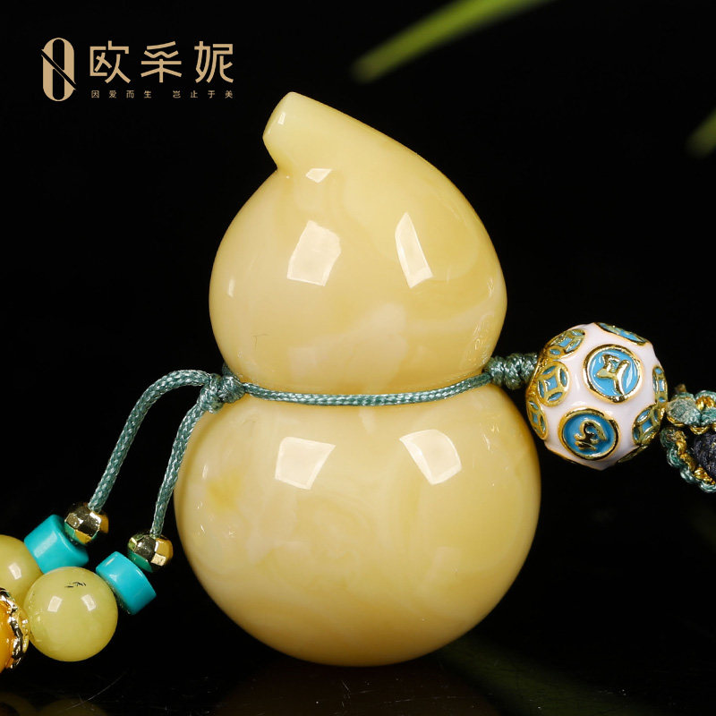 欧采妮蜜蜡吊坠【满蜜葫芦孤品】天然无优化原矿琥珀白花蜜挂坠