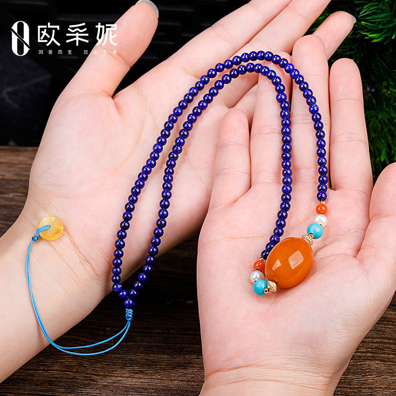 欧采妮 蜜蜡吊坠 天然琥珀老蜜蜡桶珠枣珠鸡油红老蜡挂坠项坠女士