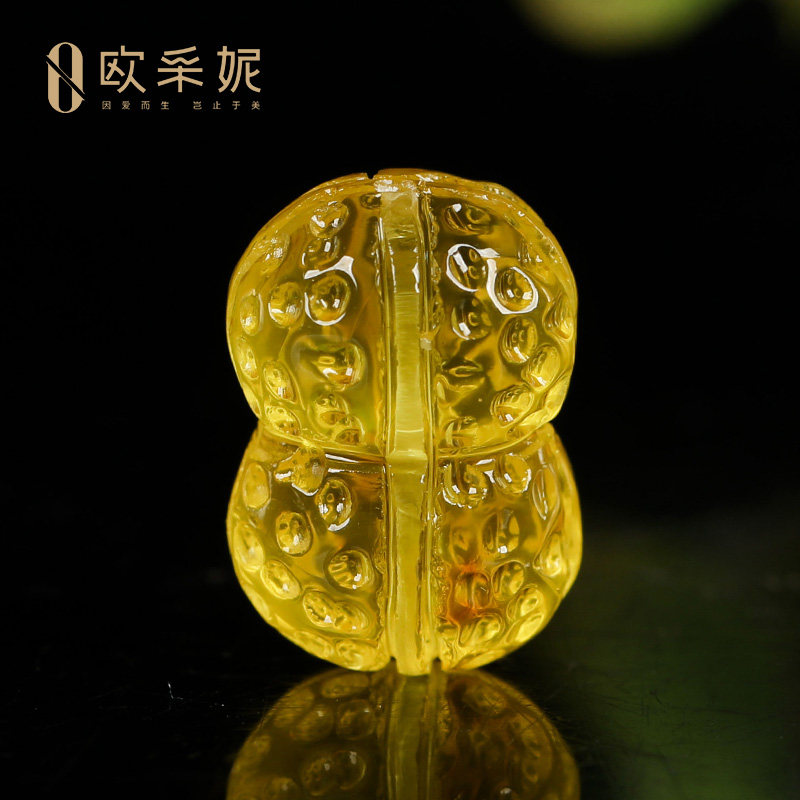 欧采妮天然蜜蜡花生散珠琥珀配珠佛珠文玩手串单颗蜜罐diy配件