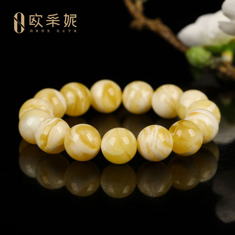 欧采妮天然蜜蜡琥珀佛珠手链