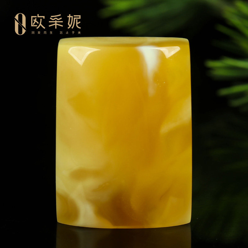 欧彩妮蜜蜡吊坠【一物一图孤品白蜜妖花无事牌】天然琥珀满蜜挂件