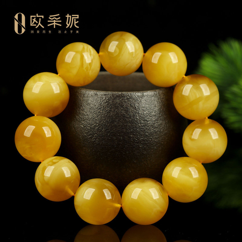 蜜蜡手串【珍藏孤品白花蜜】天然琥珀无优化满蜜大佛珠单圈手链