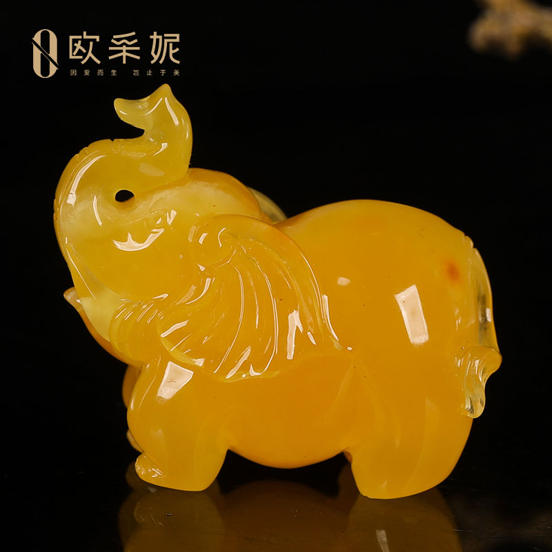 蜜蜡吊坠【珍藏孤品焦皮象神】天然琥珀鸡油黄新满蜜挂链孤品俄料