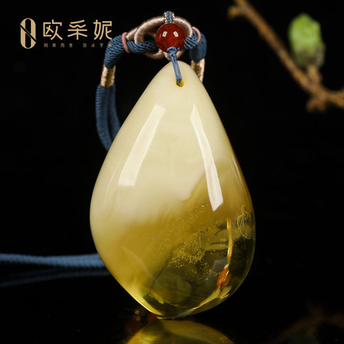 欧采妮蜜蜡吊坠【珍藏意境随型水滴】天然原石白花蜜挂链挂坠孤品